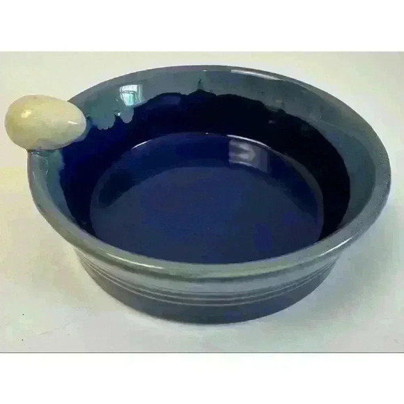 Tumbleweed Pottery-Light/Dark Blue & Tan Egg-5.5” Pottery Bowl trinket dish - Picture 3 of 13